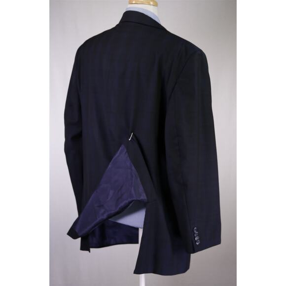 Jack Victor Black Navy Blue Tartan Plaid 2-Btn Sportcoat Blazer Jacket 52R - Picture 7 of 9